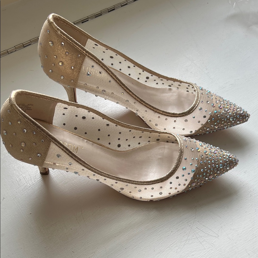 De Blossom Collection Gold Rhinestone Heels